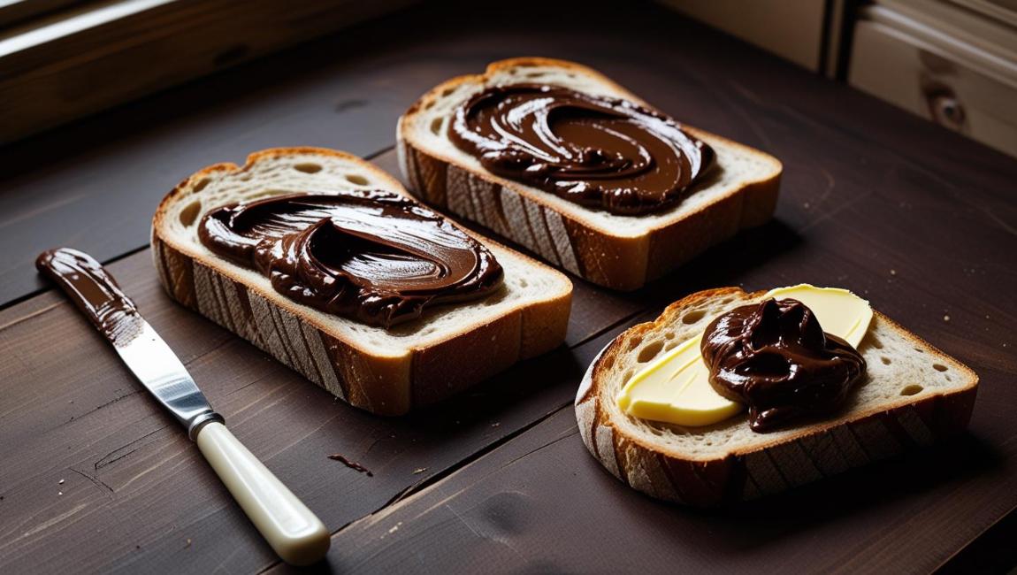 Rustic countertop with jar of Vegemite, knife, and toast in window light.
